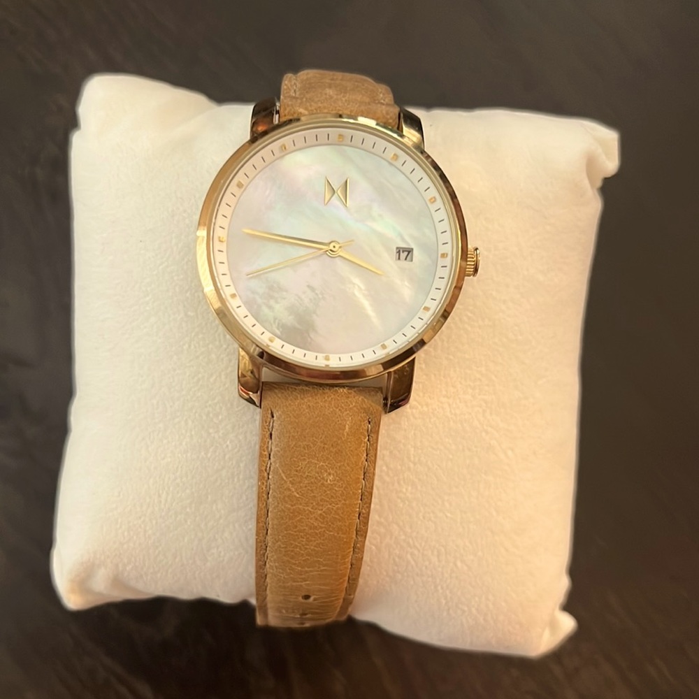 MVMT gold leather strap watch